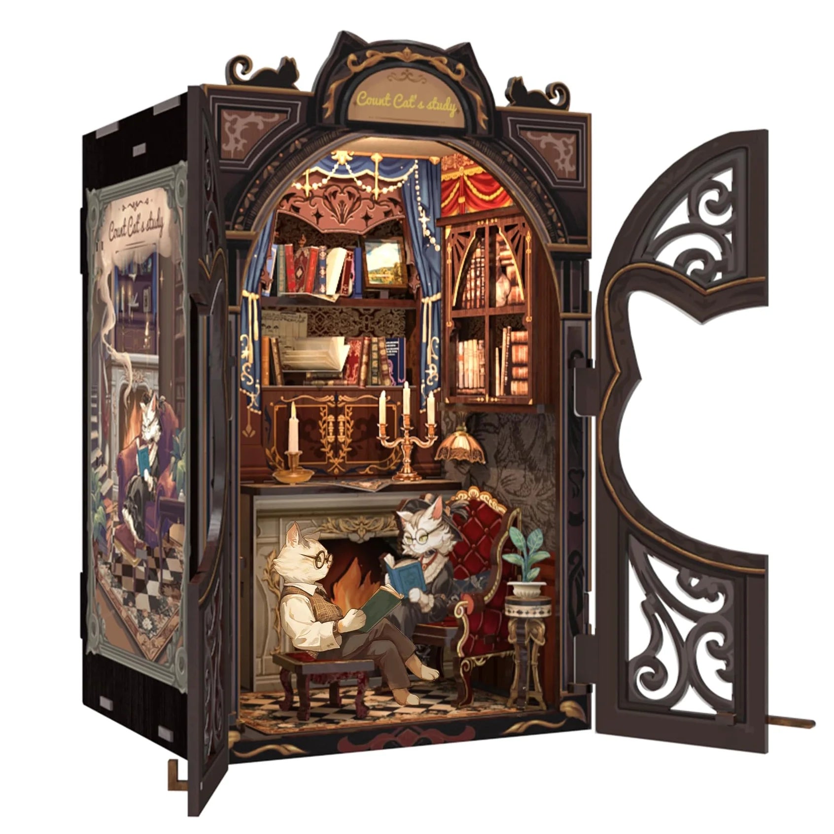 Book Nook "O Estudo do Conde Gato" DIY (Faça Você Mesmo)