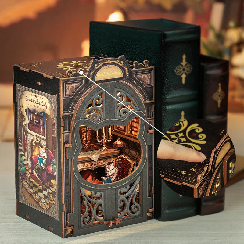 Book Nook "O Estudo do Conde Gato" DIY (Faça Você Mesmo)