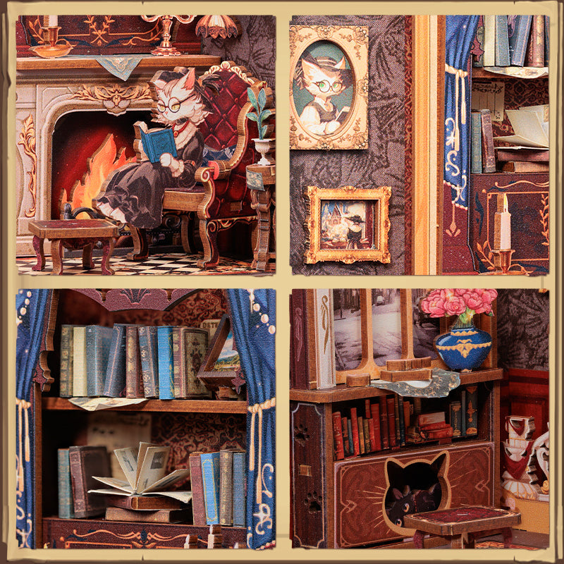 Book Nook "O Estudo do Conde Gato" DIY (Faça Você Mesmo)