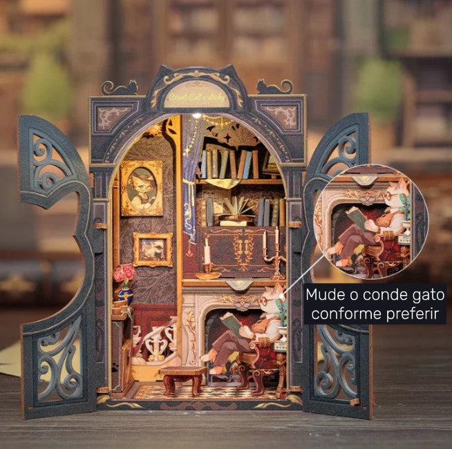 Book Nook "O Estudo do Conde Gato" DIY (Faça Você Mesmo)
